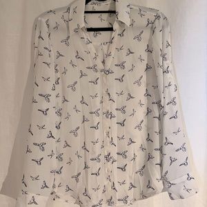Express Portofino Shirt, white with blue birds, M